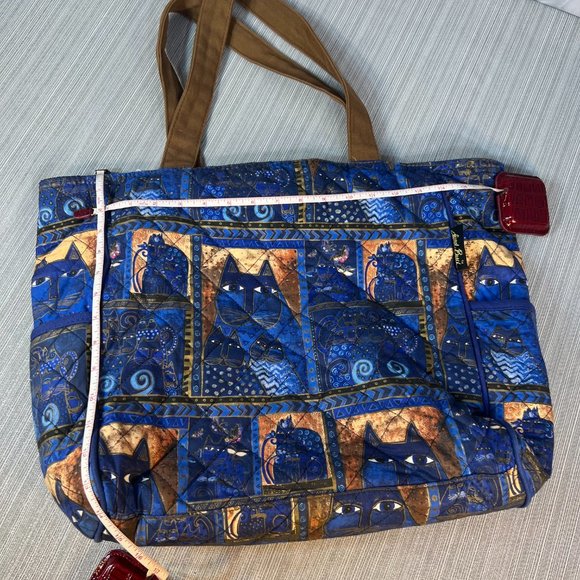 Laurel Burch Indigo Cats Patchwork Zippered Top Medium Tote - Picture 10 of 12